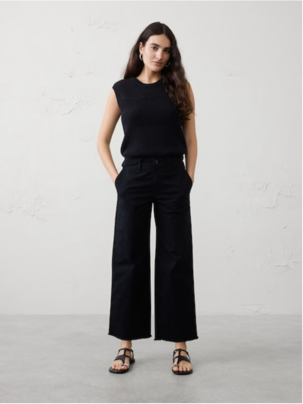 Banana Republic Wide Leg High Rise Cropped Chino Pants Black Size 12 NWT Raw Hem